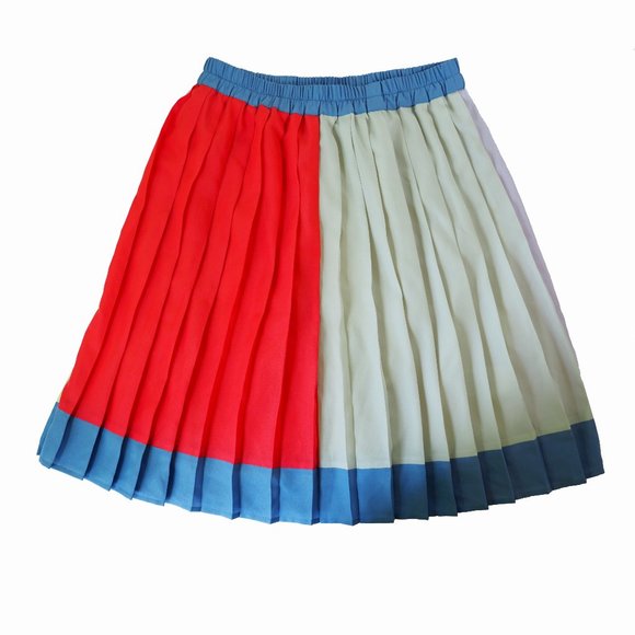 Twisty Parallel Universe Fun Color Block Pleated Skirt Size L Made in Italy - Picture 2 of 6